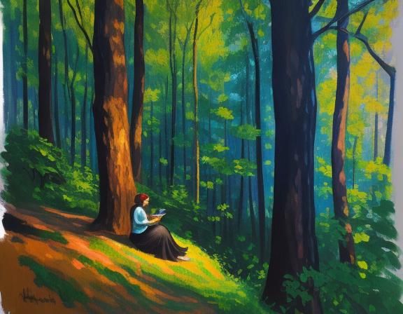 Vibrant Fauvist Woman in Forest Oil Painting