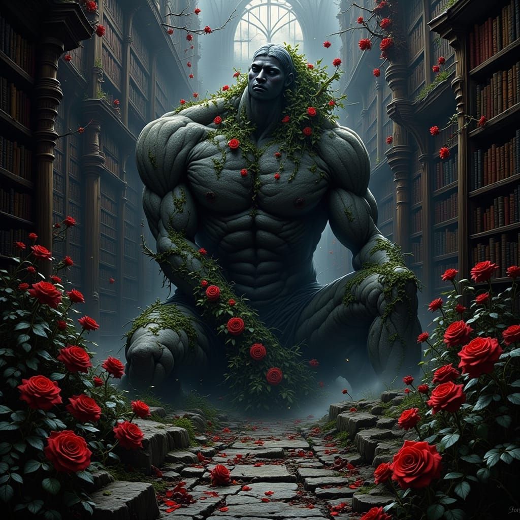 Stone Giant Slumbers in Ancient Library