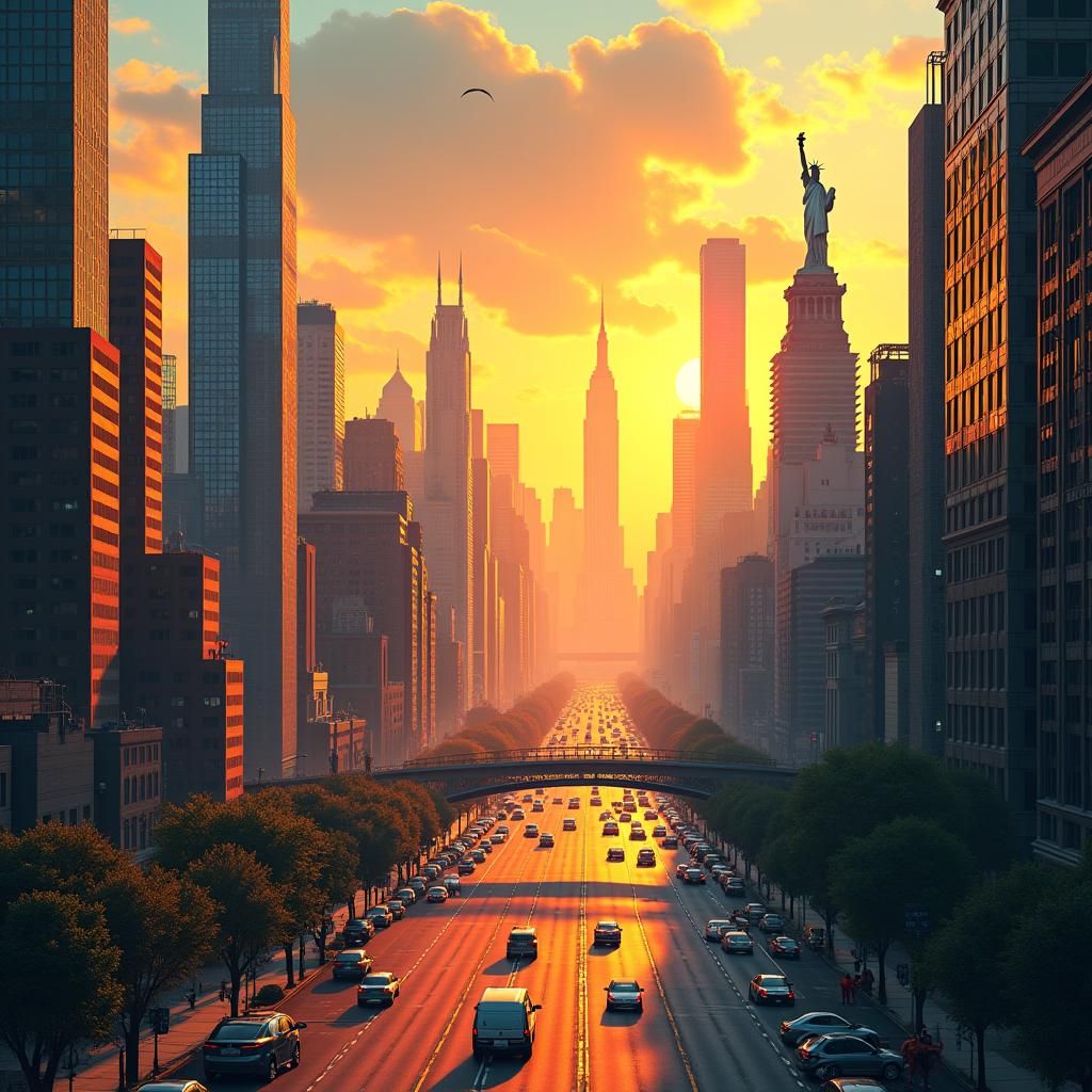 Retro-Futuristic New York Cityscape in Syd Mead Style