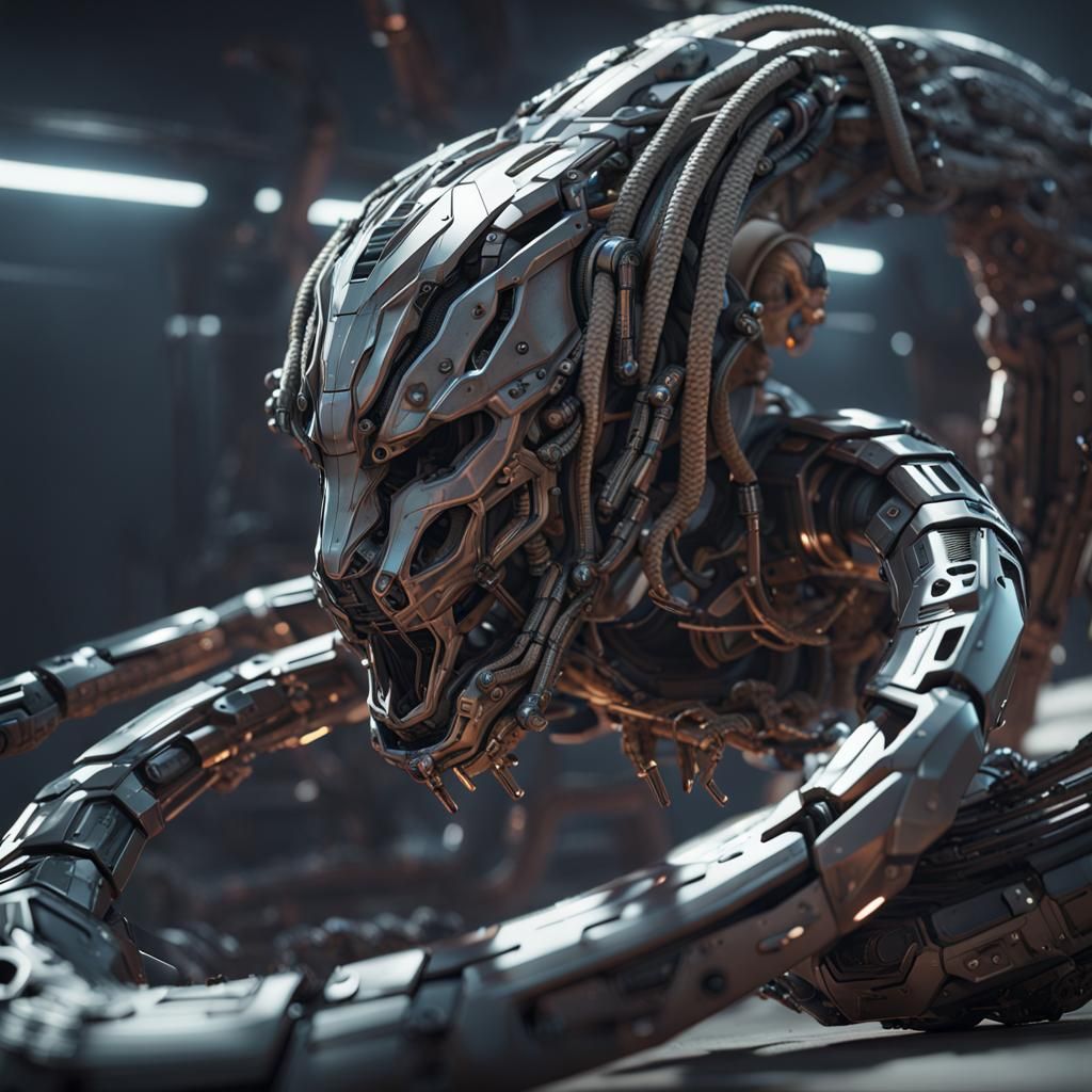 Reanimated Cyborg in Cobra Pose: Sci-Fi Mech Art