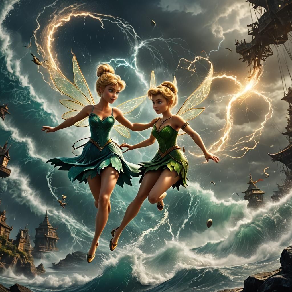 Tinkerbell Controls a Hurricane in Fantasy Art