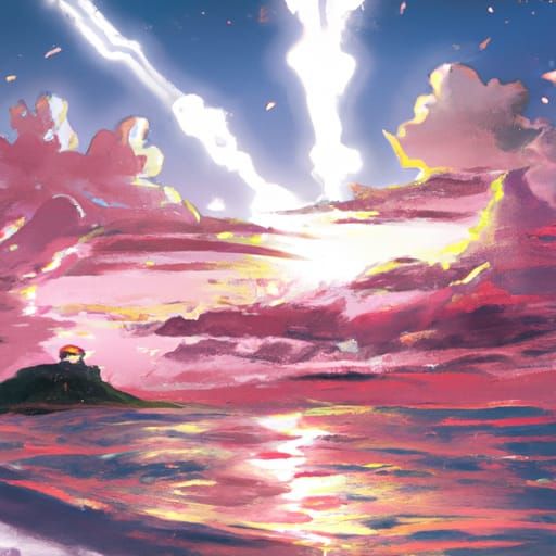 Anime Style Sunset Beach Scene