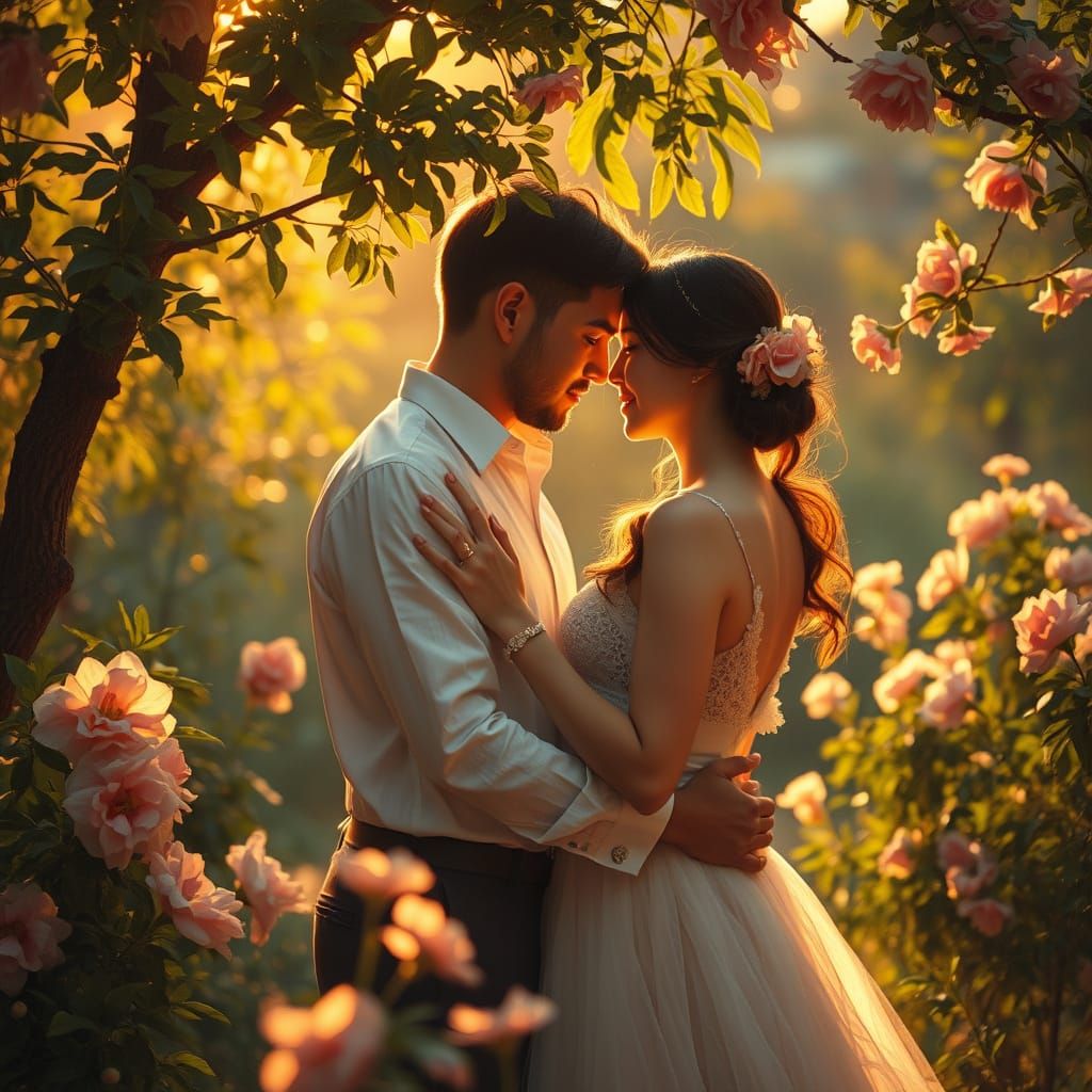 Softly Lit Couple in Whimsical Garden Setting