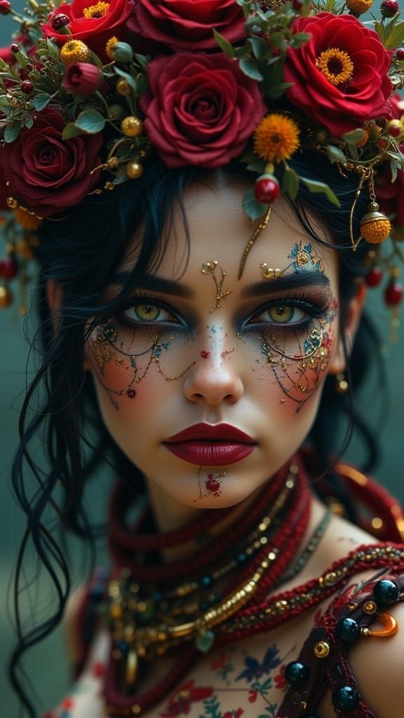 Biopunk Pinup Model with Intricate Facepaint