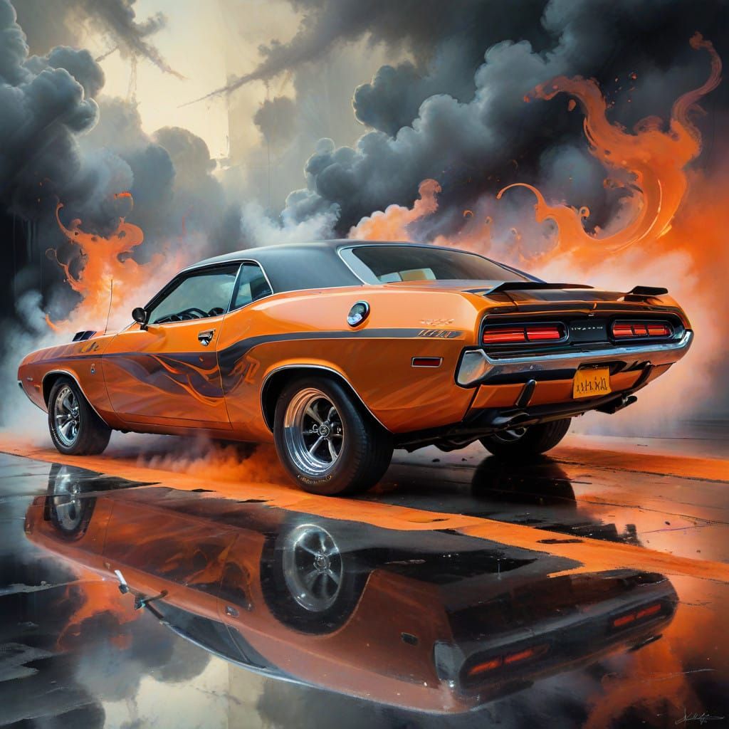 Surreal Landscape of a 1970 Dodge Challenger R/T Emerging fr...