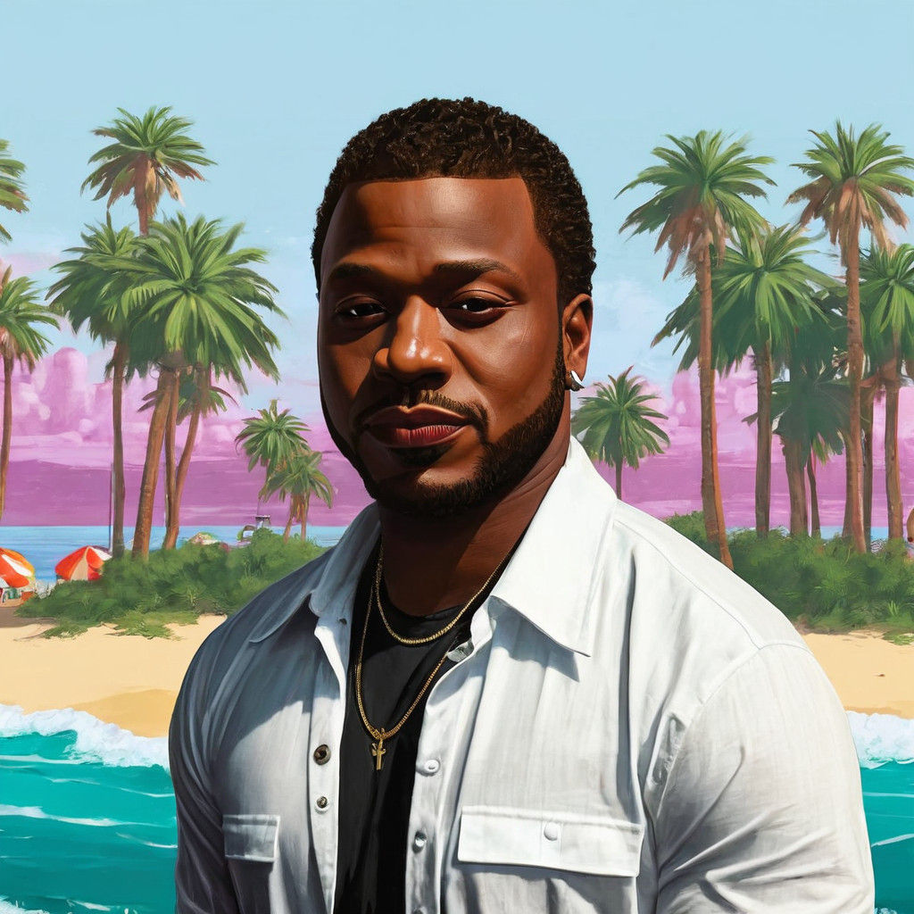 Gritty Vice City Inspired Portrait of a Coastal Icon