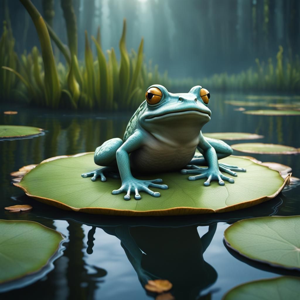 Ghost Frog on Lily Pad: Detailed Fantasy Art