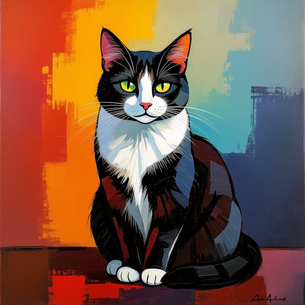 Elegant Cat Portrait with Expressive Brushstrokes
