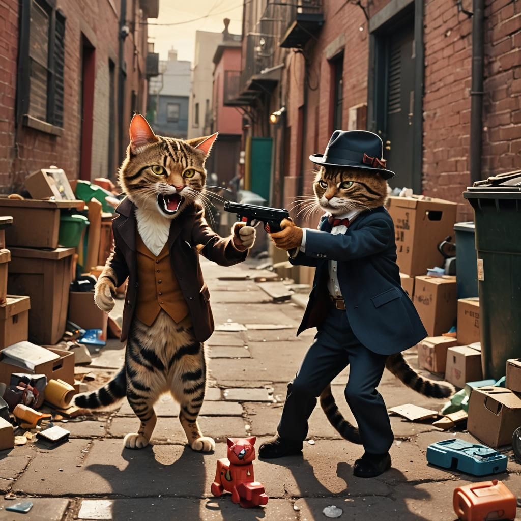 Cartoon Cat Gangster Threatens Another Cat