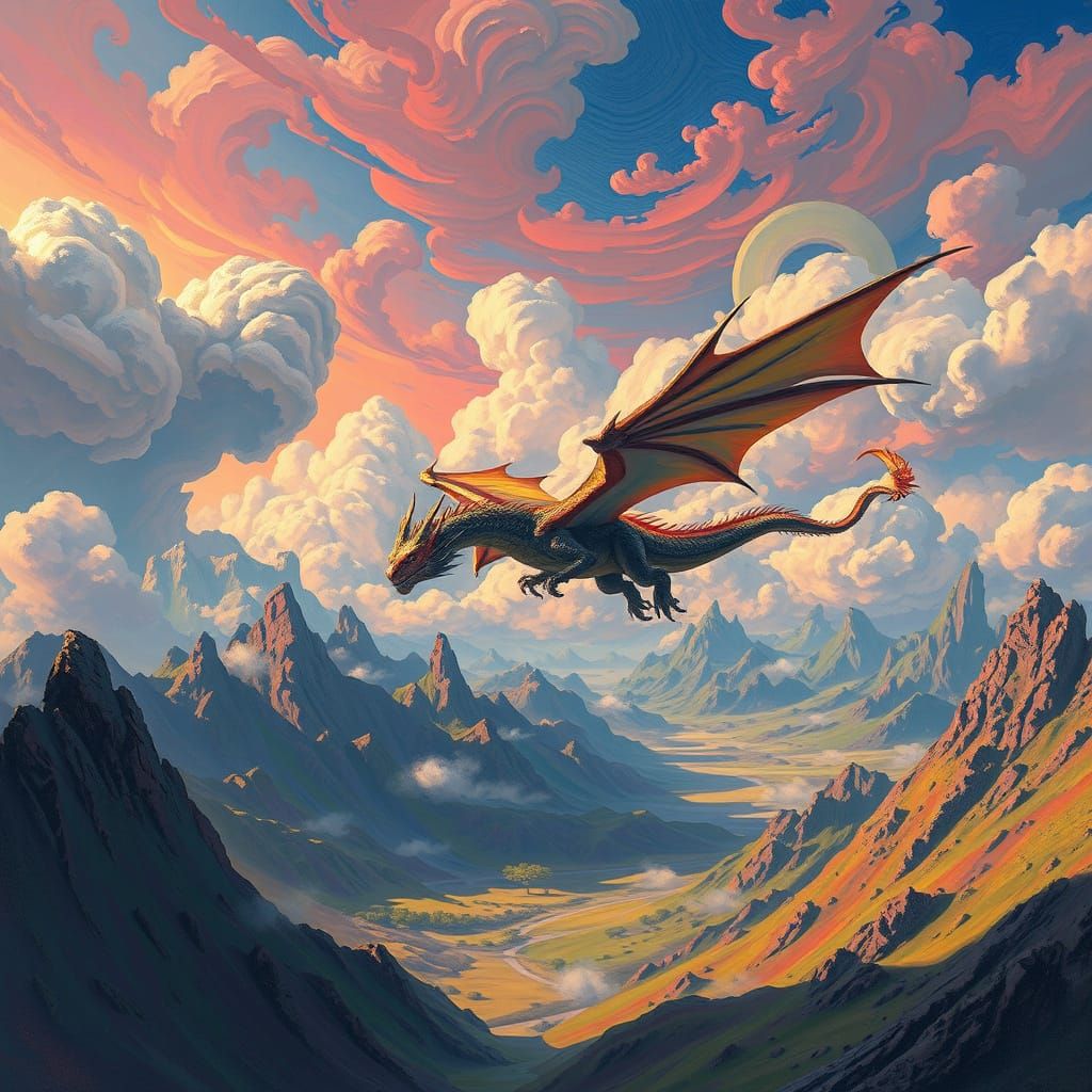Dragon Soaring Through a Surreal Dreamscape