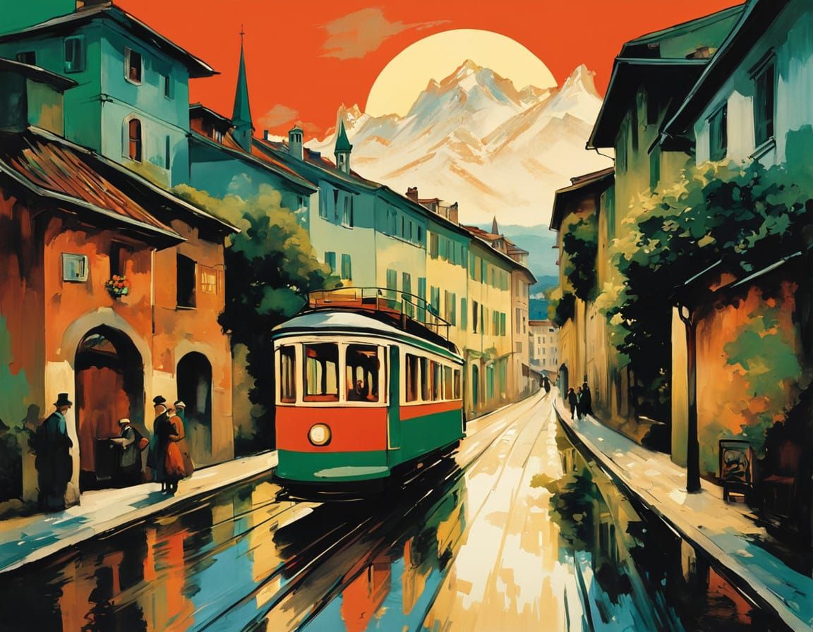 Elegant Zurich Cityscape in Retro Travel Poster Style