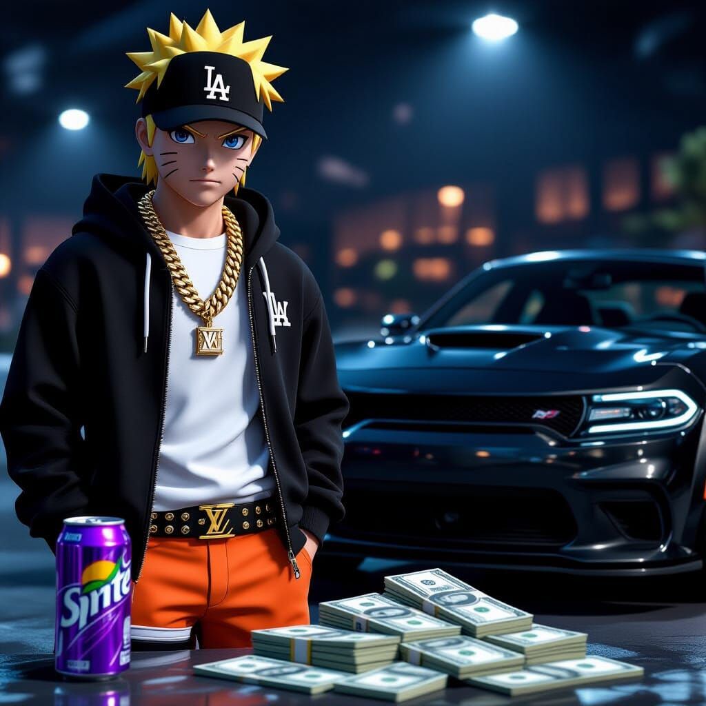 Photorealistic Naruto in LA Gear with Dodge Charger