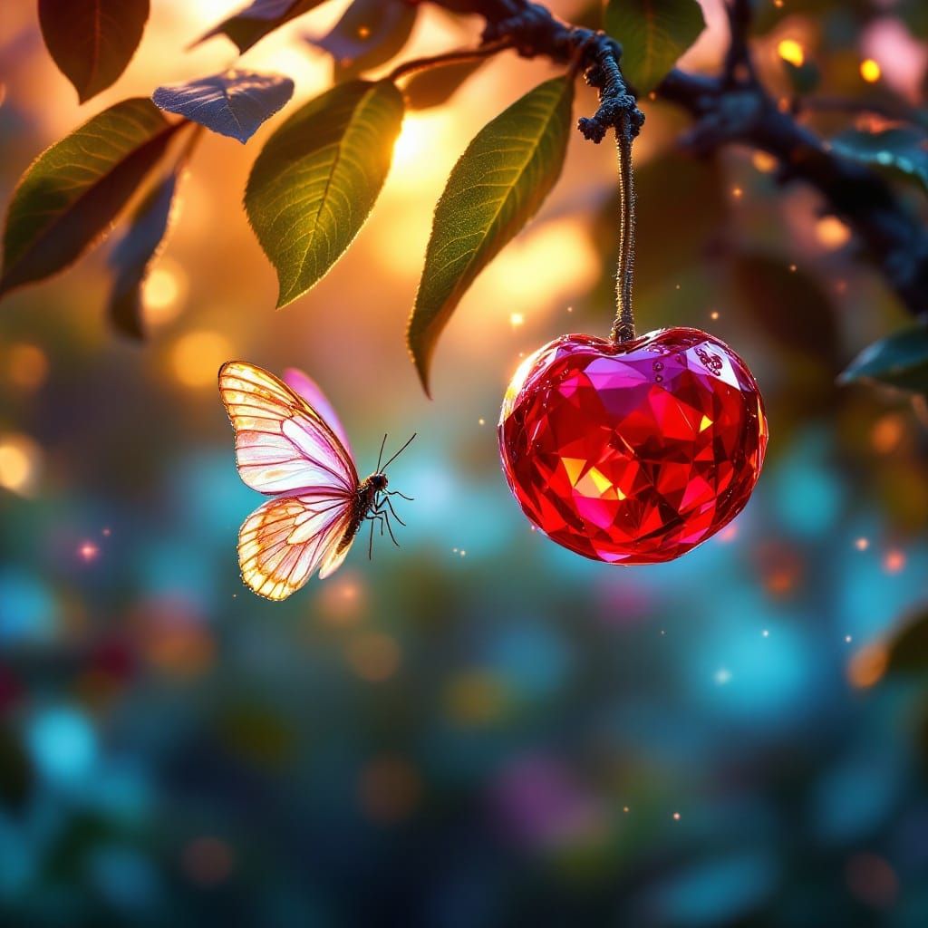 Surreal Cherry Scene in Neon-Lit Cyberpunk Orchard