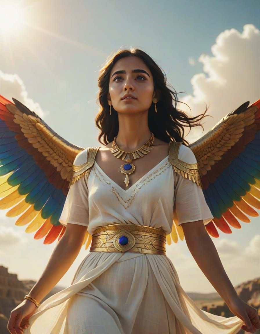 Isis with Rainbow Wings in Golden Light