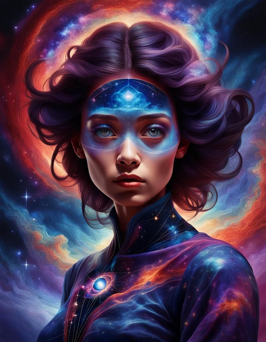 Cosmic Woman Portrait with Nebula Aura