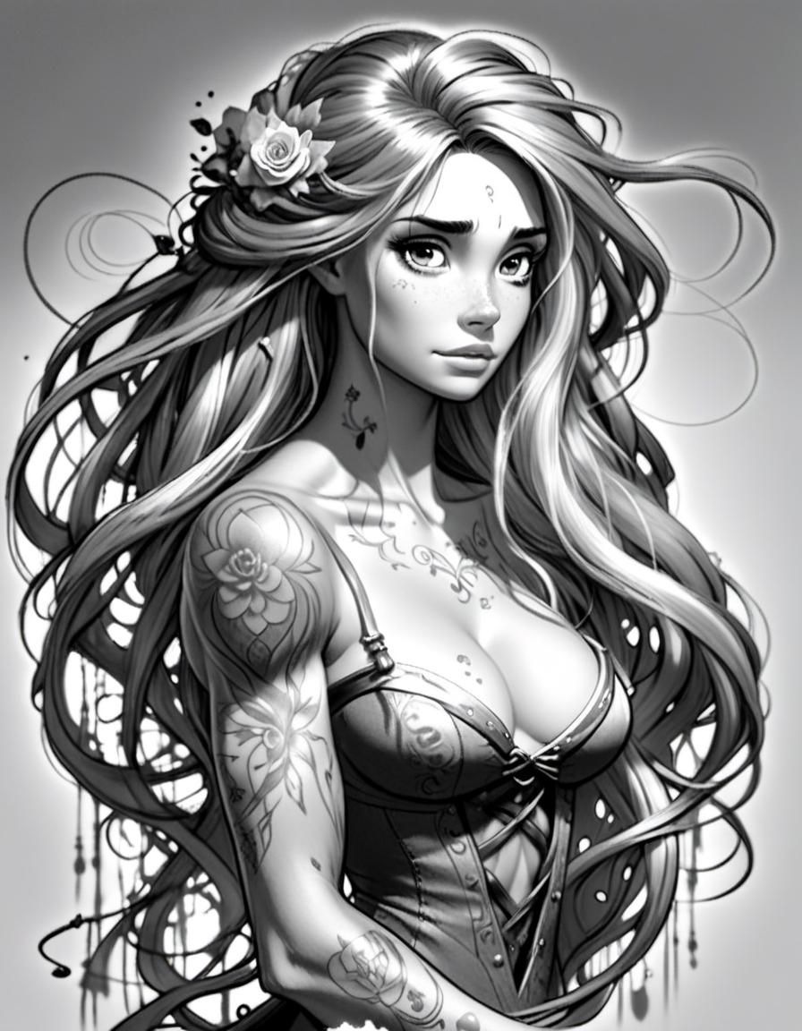 Rapunzel grayscale