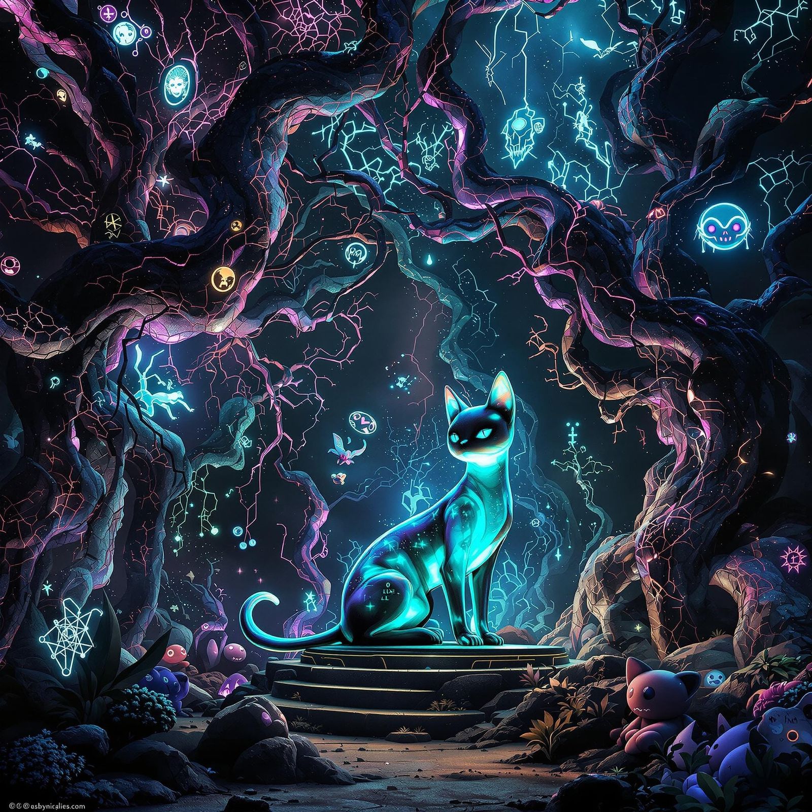 Cyberpunk Surrealist Sculpture of a Feline Idol