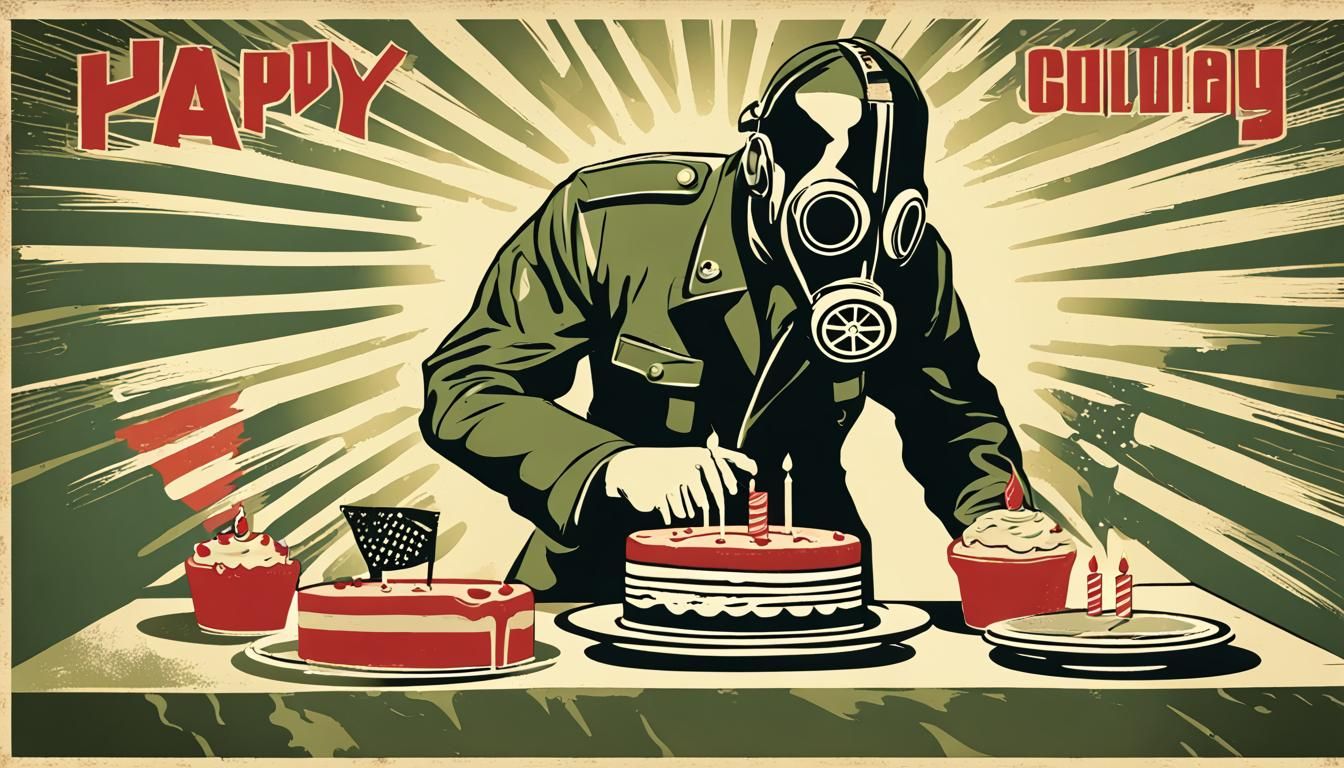 Disturbing Cold War Propaganda Poster with Cake