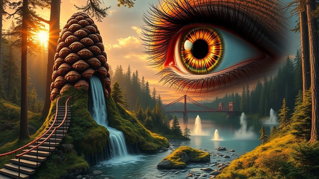 Surreal Woodlands Scene with Dreamlike Elements and Hyper-Re...