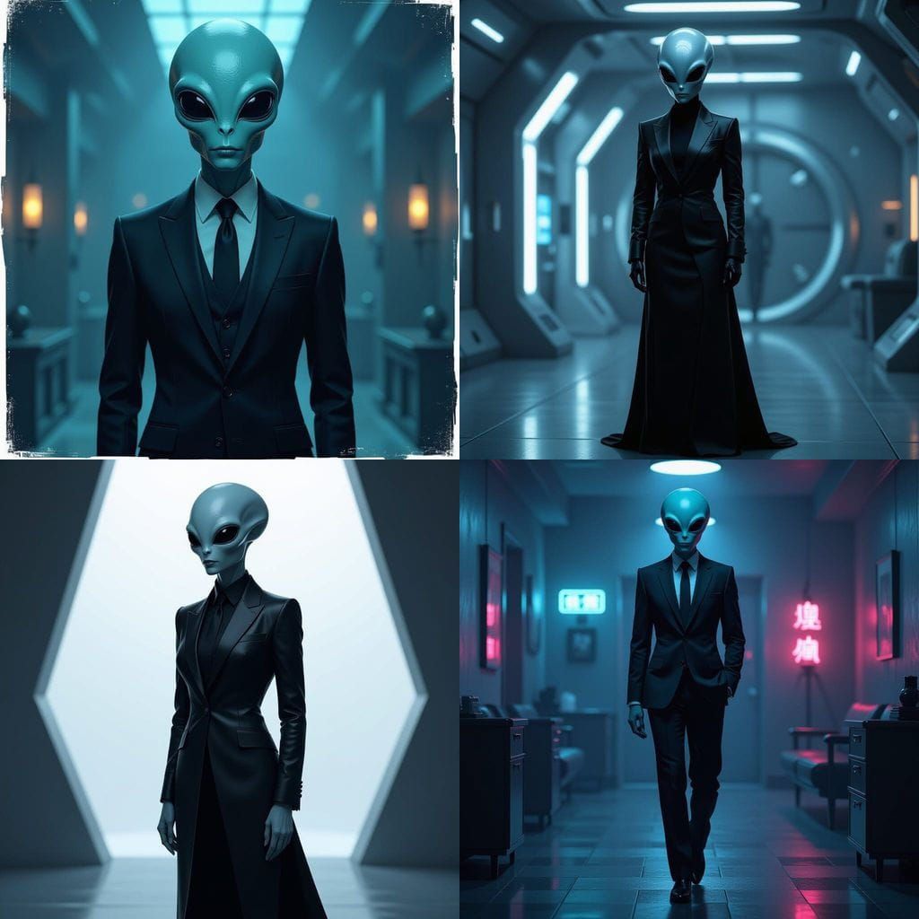 Grey Alien in Black Suit Illustration