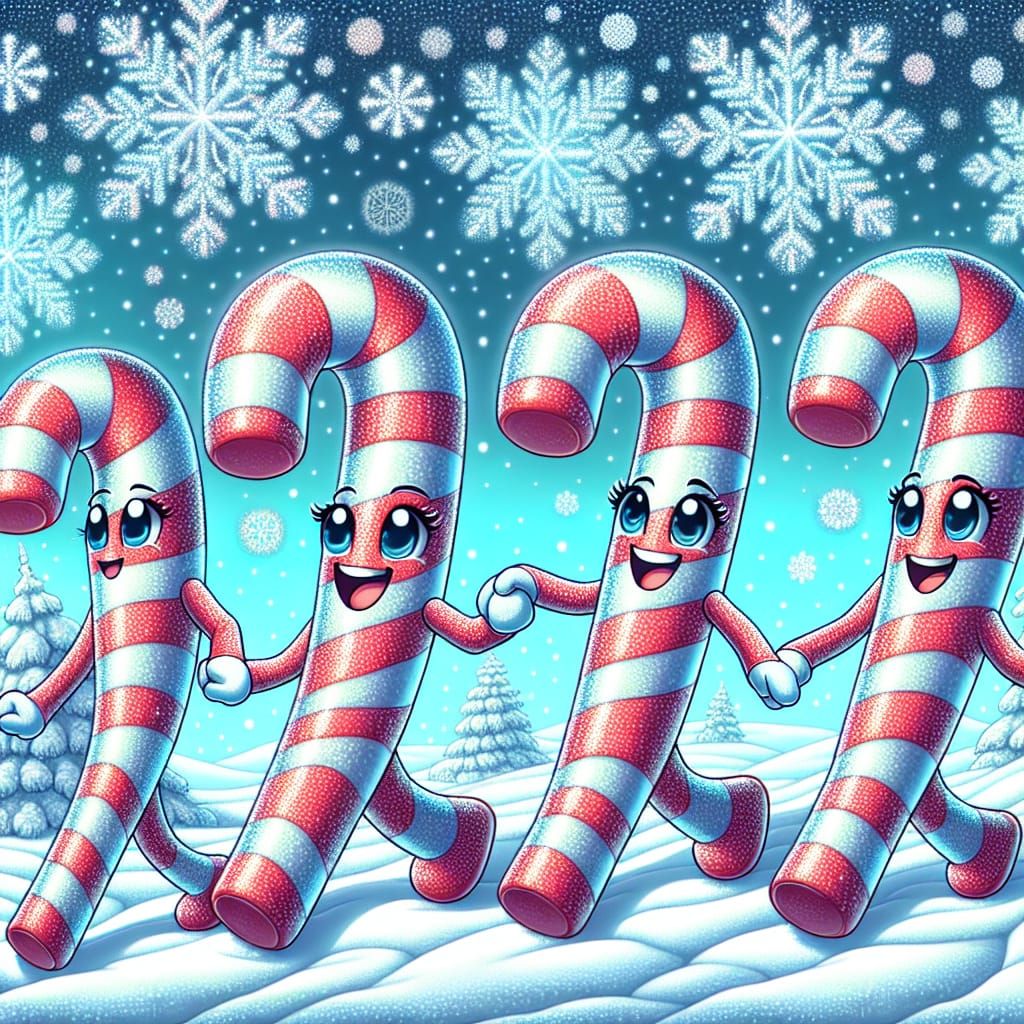 Jovial Candy Canes Stroll Through Winter Wonderland
