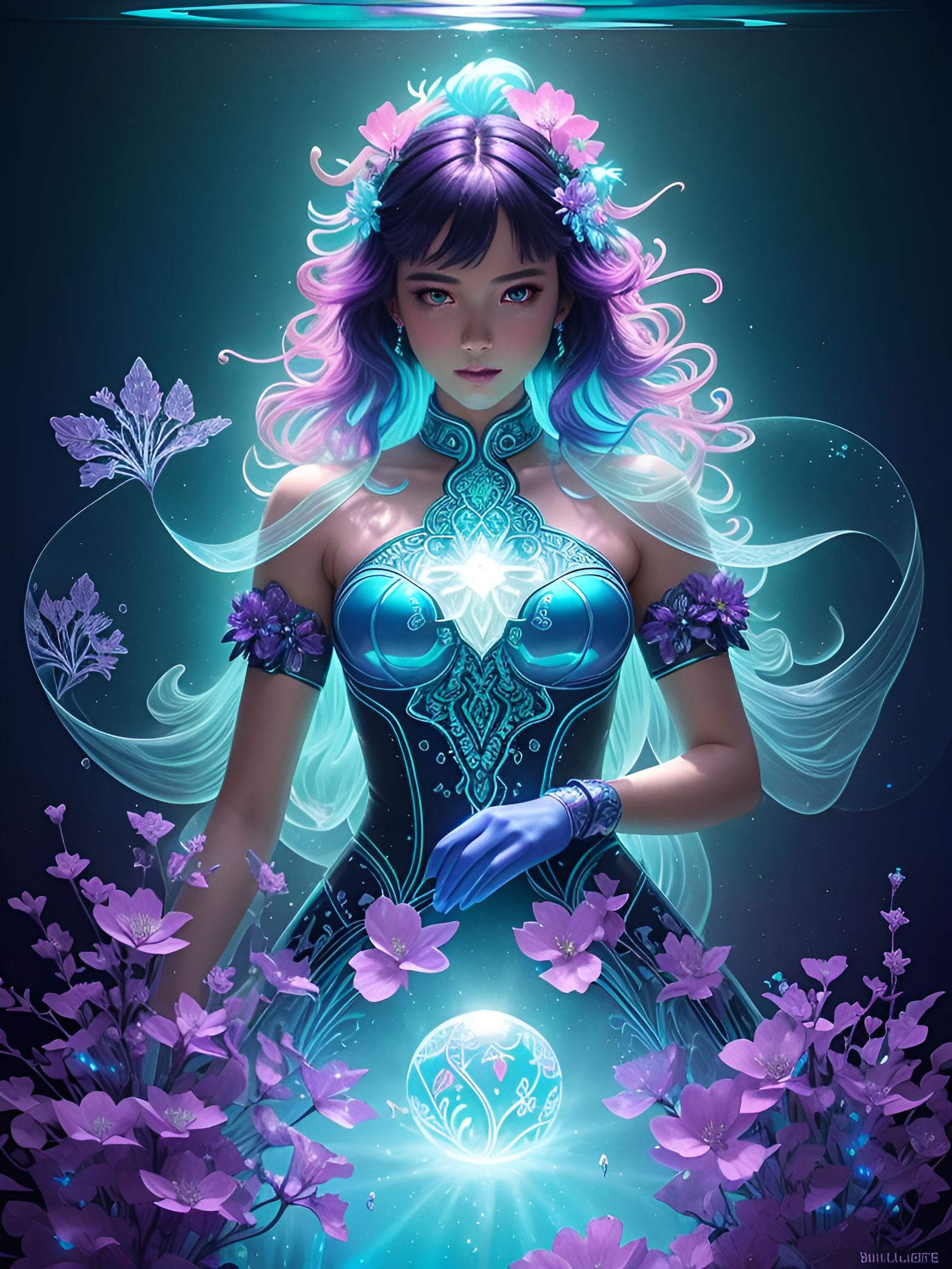 Bioluminescent Flowers in Vaporwave Retrowave Orb