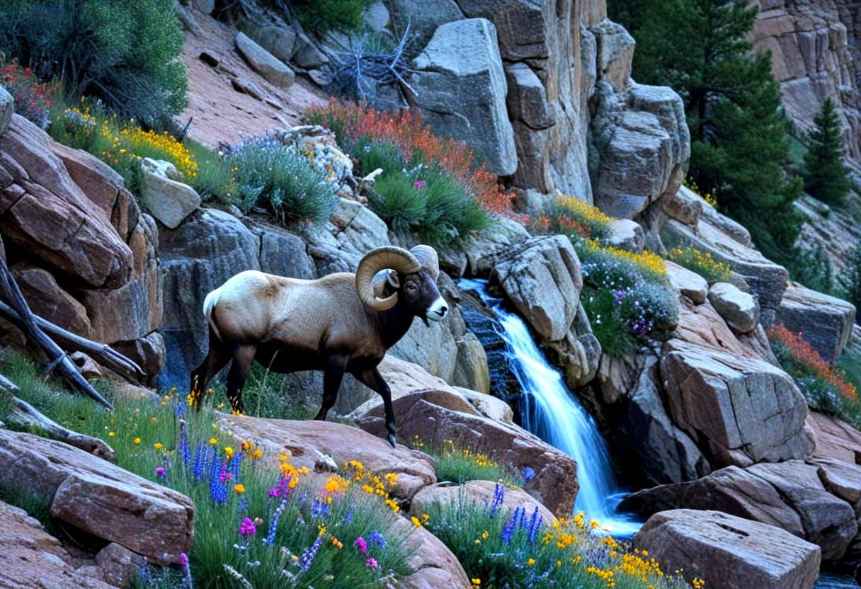 Bighorn Ram in Rocky Cliffside Landscape