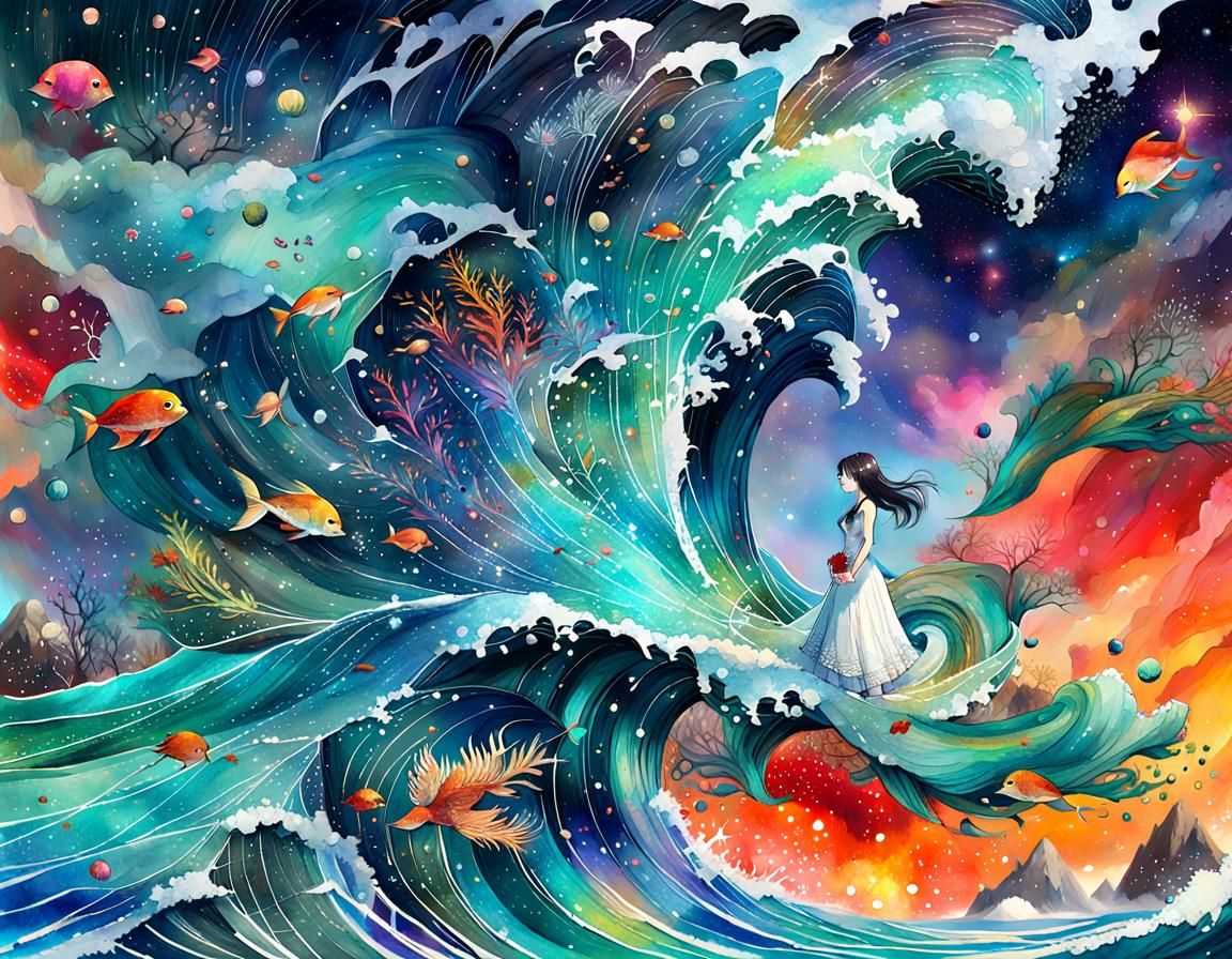 Seascape Masterpiece: A Lady's Heart in Watercolor