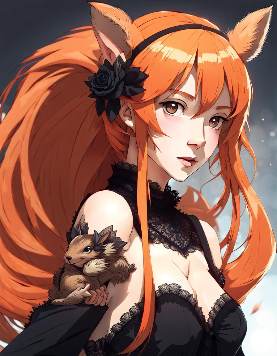 Anime Princess with Squirrel Features in Lace