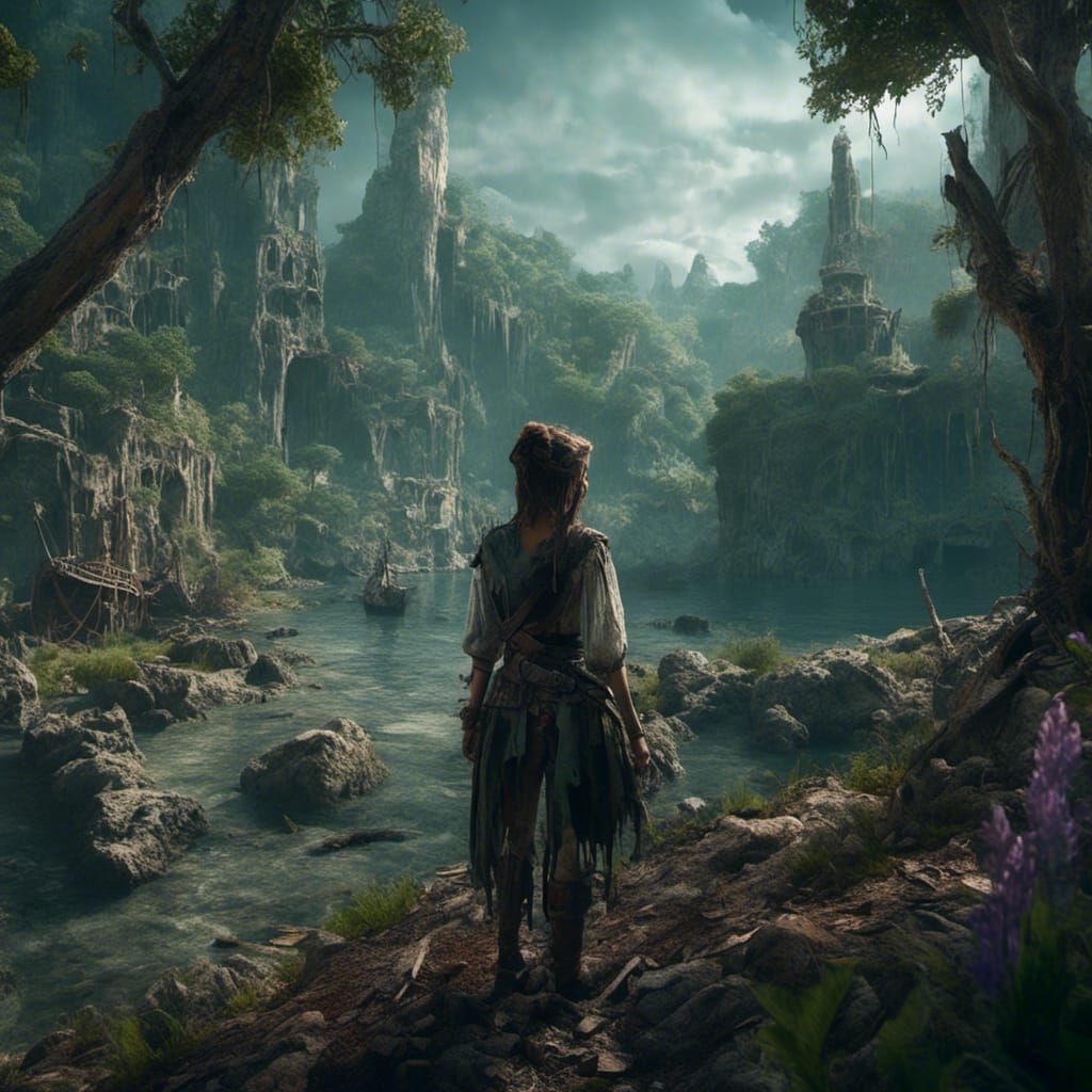 Anime Pirate Girl in Mexican Cityscape