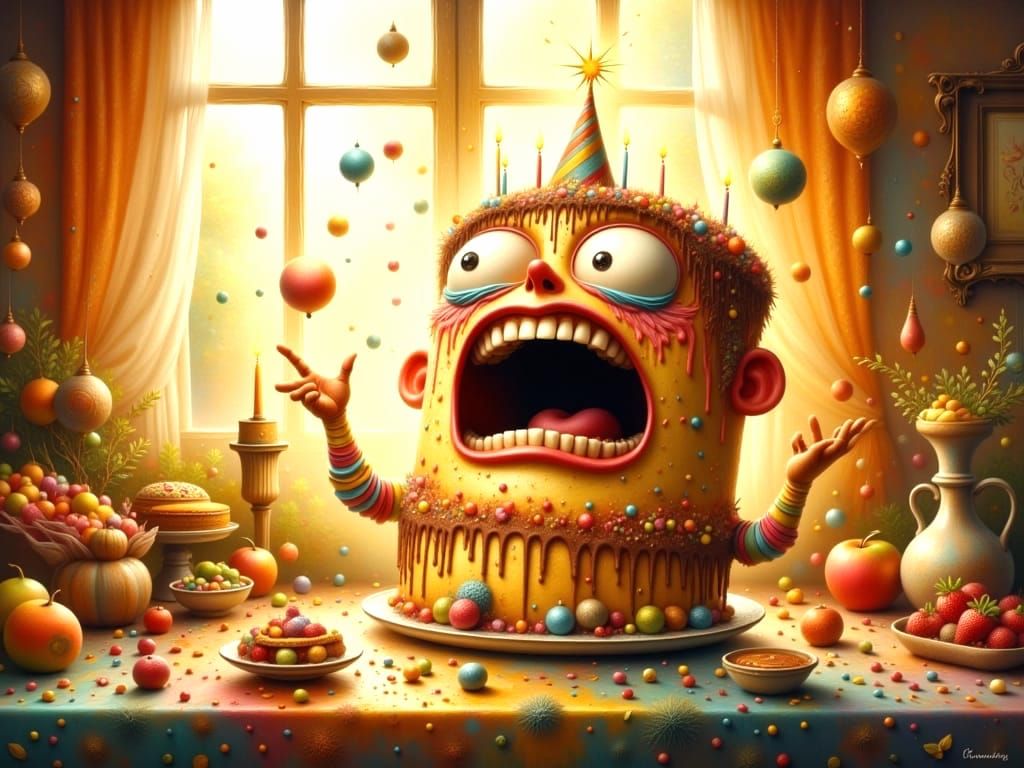 Emotional Birthday Cake Wrings Hands in Joy