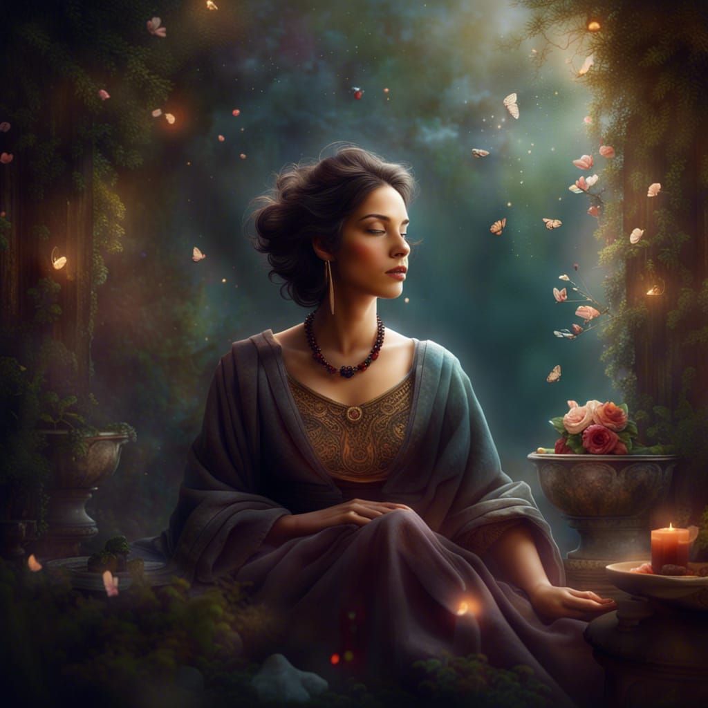 Serene Lady Relaxing: Detailed Matte Painting