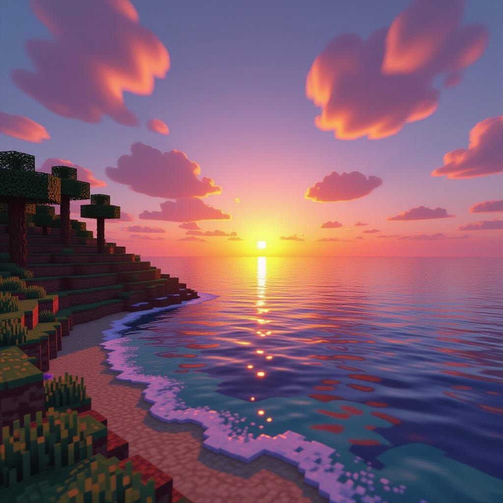 Sunset at the coast minecraft style