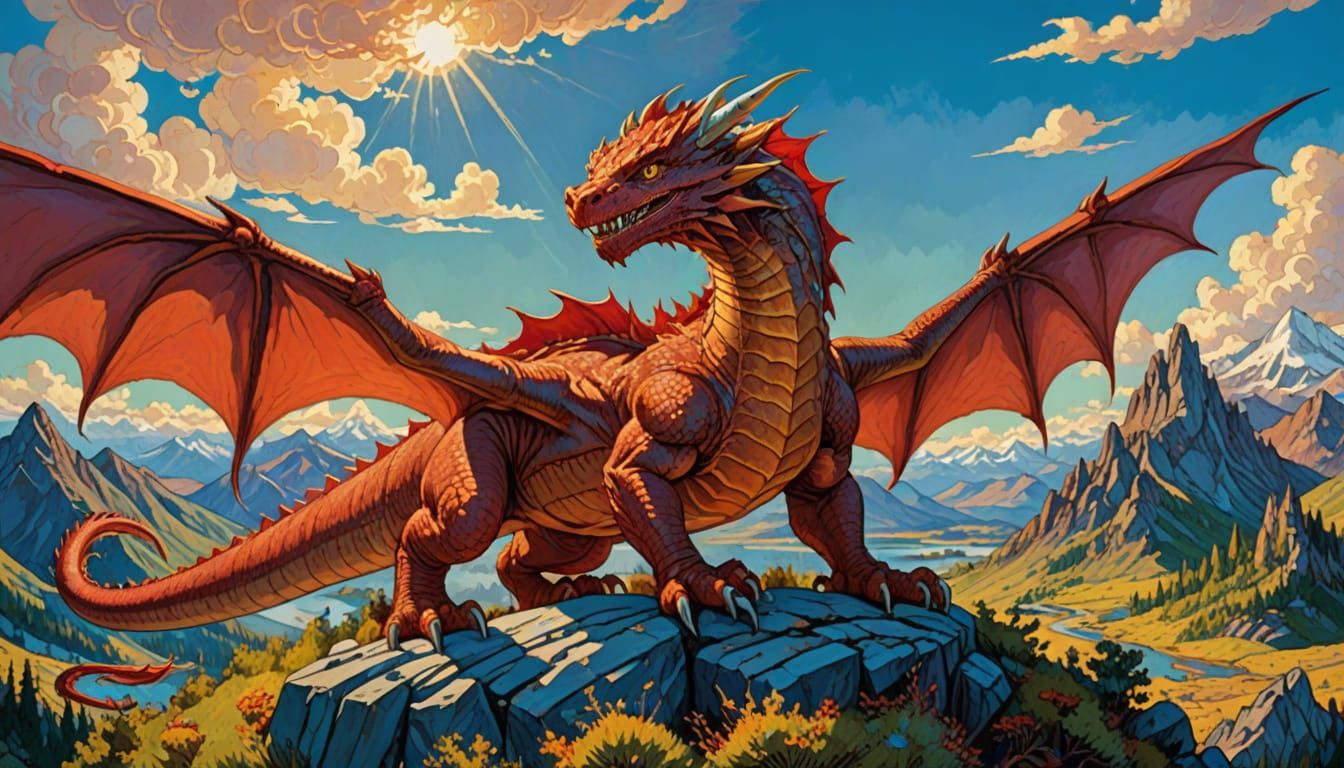 Smaug the Dragon in Vibrant Blue Skies