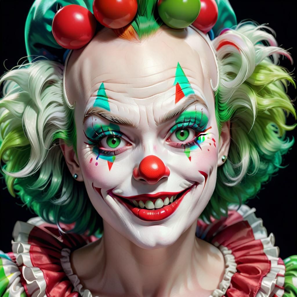 Ominous Clown Queen Portrait in Comic Book Style