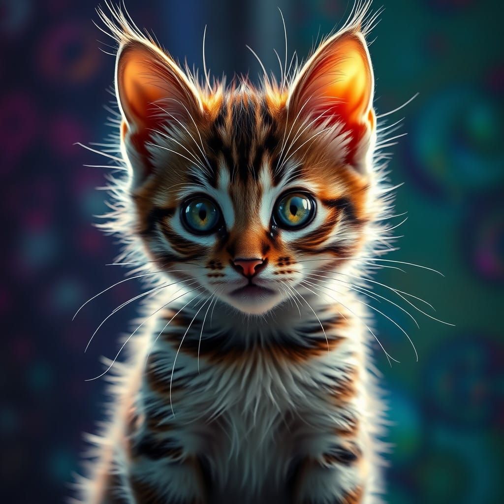 Hyperrealistic Kitten Portrait in Vibrant, High-Contrast Col...