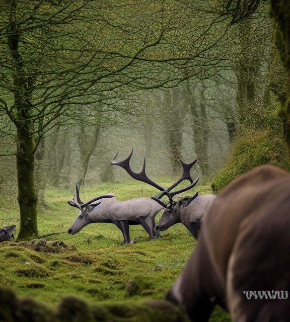 Irish Calvary in Misty Clearing with Deer