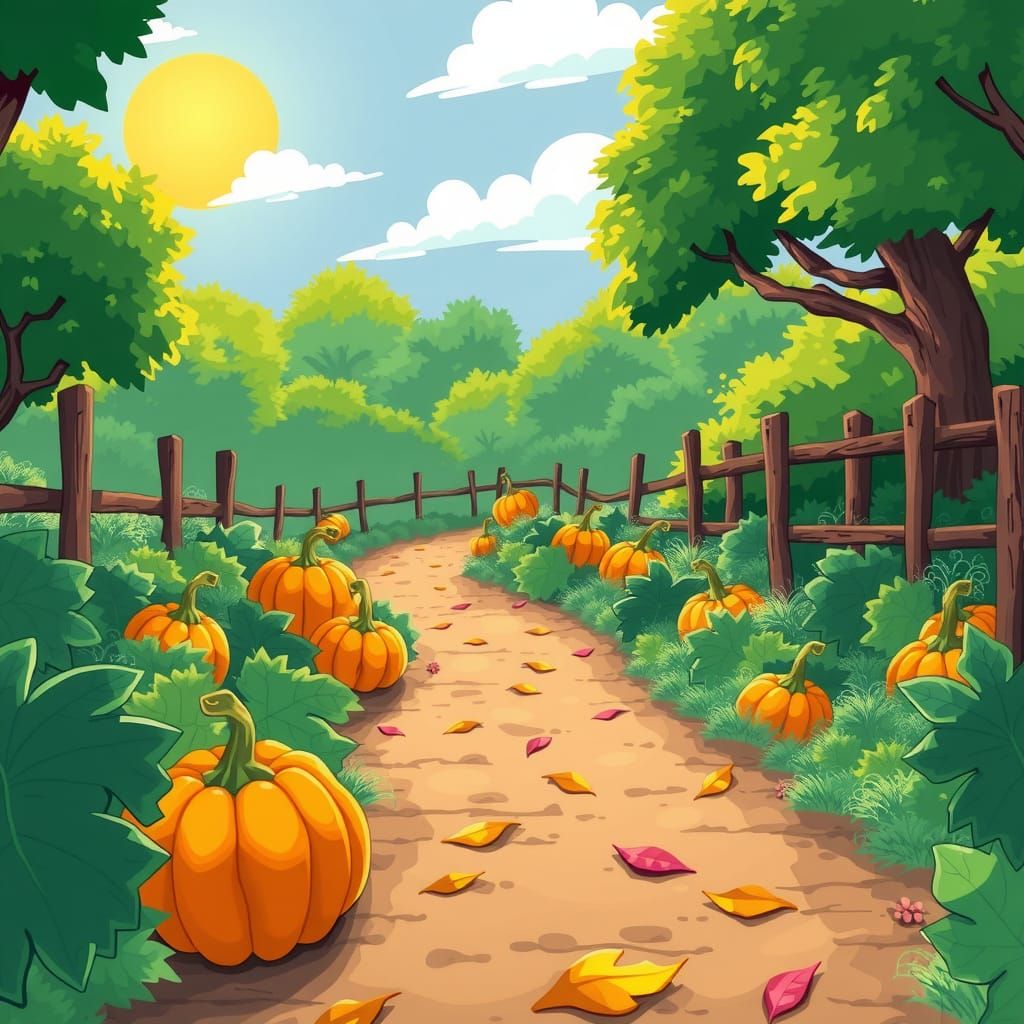 Animated Pumpkin Patch in Storybook Cartoon Style