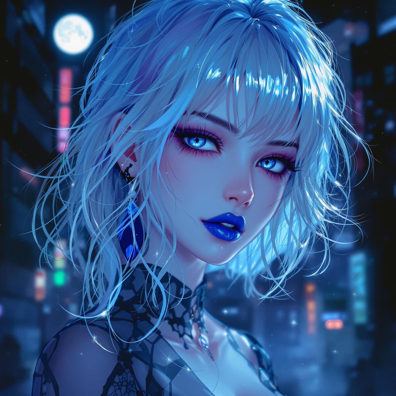 Ethereal Emo Goddess Under Silvery Moonlight