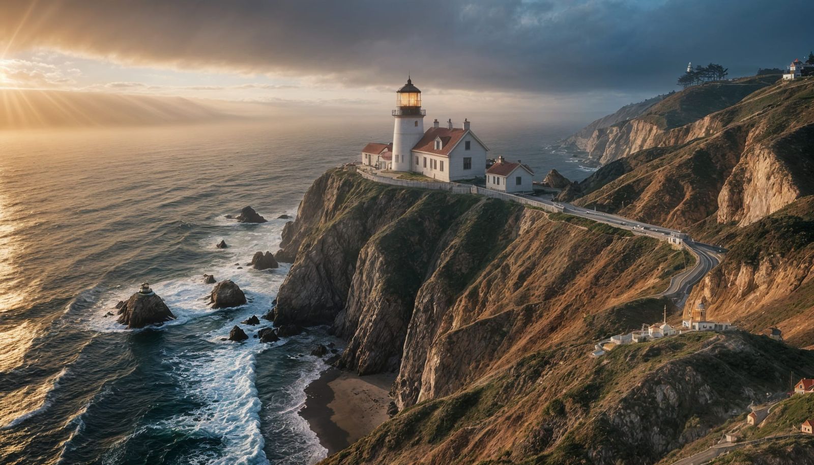 Point Reyes Lighthouse Hyperrealistic Painting at Sunset