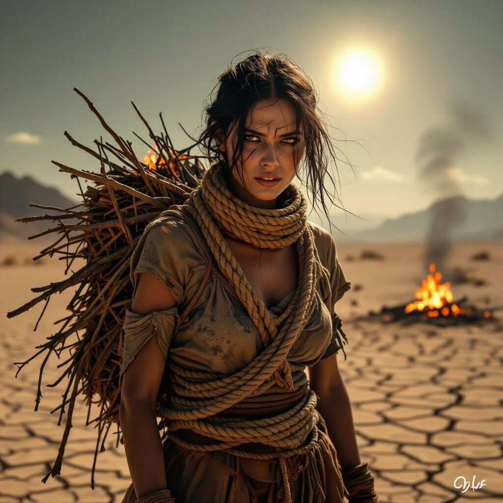 Menacing Woman in Desert Landscape: Cinematic Photography