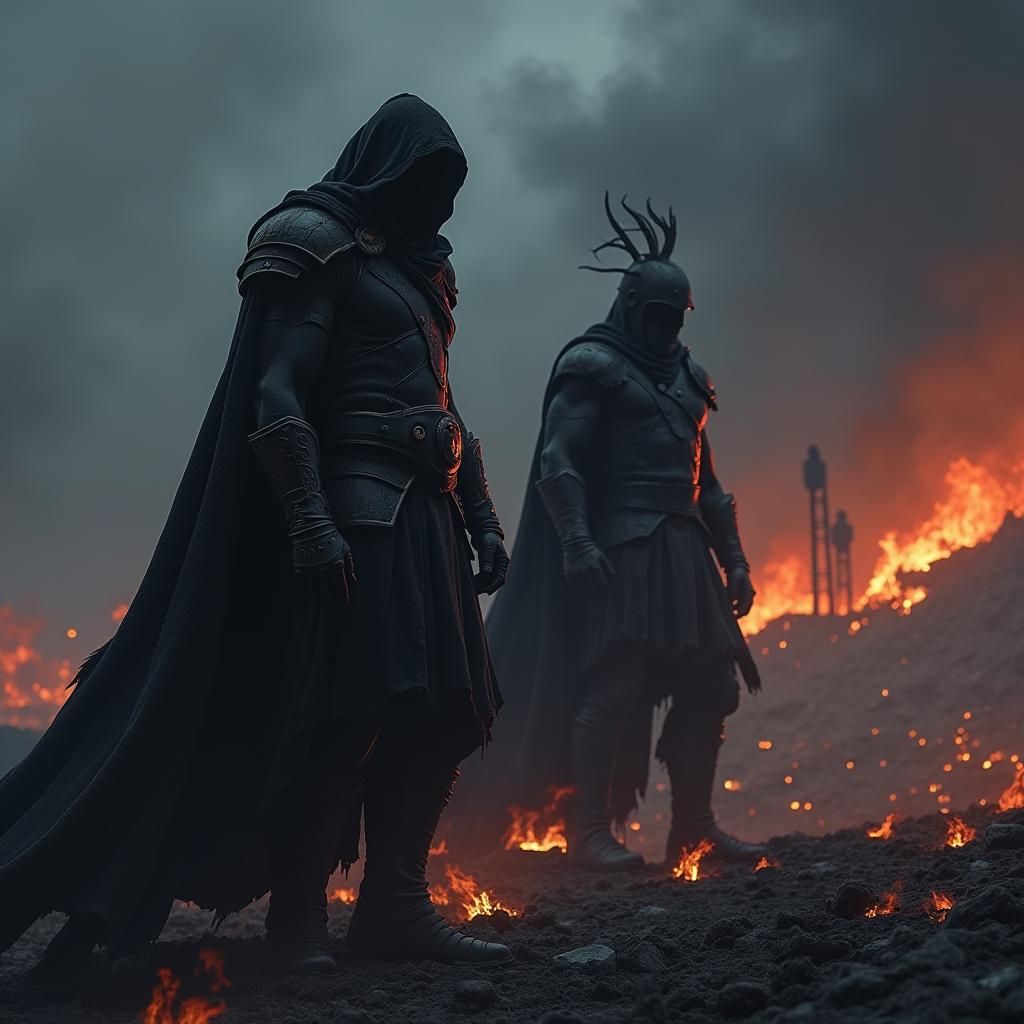 Deimos, God of Dread, on a Smoldering Battlefield