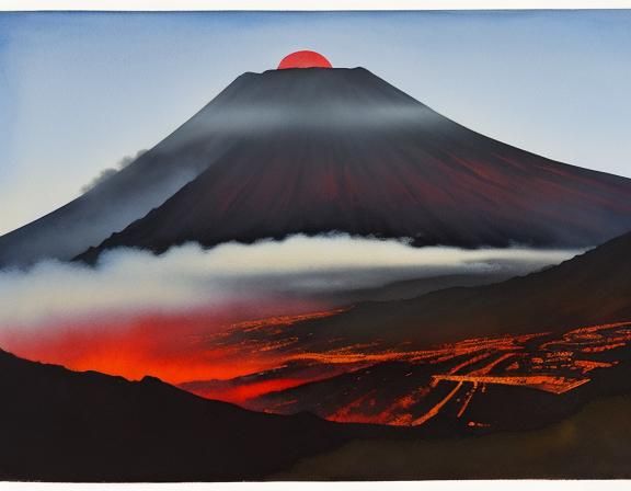 Watercolors - Madeira, volcanos, red moon, mist, dust