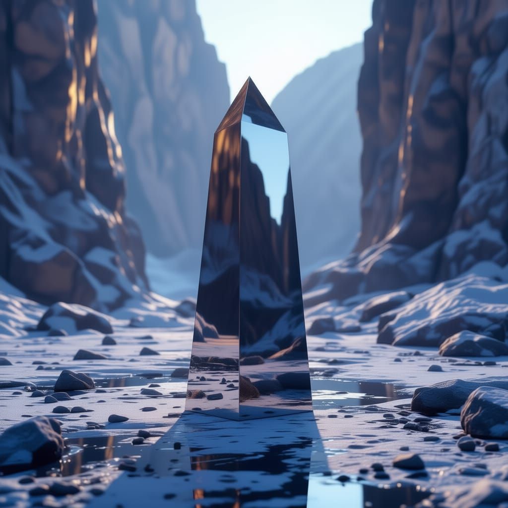 Polished Metal Monolith Reflecting Light