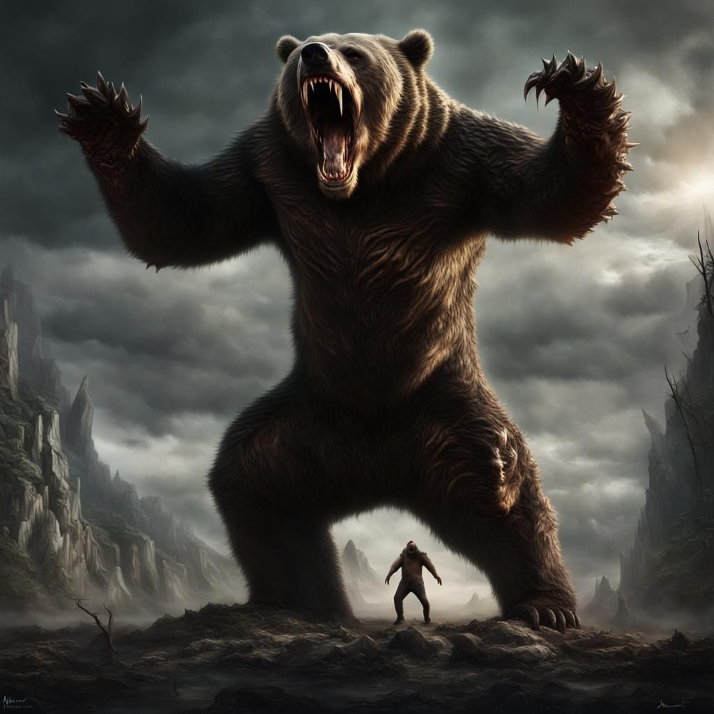 Terrifying Fang-Covered Bear Figure Howling Aggressively