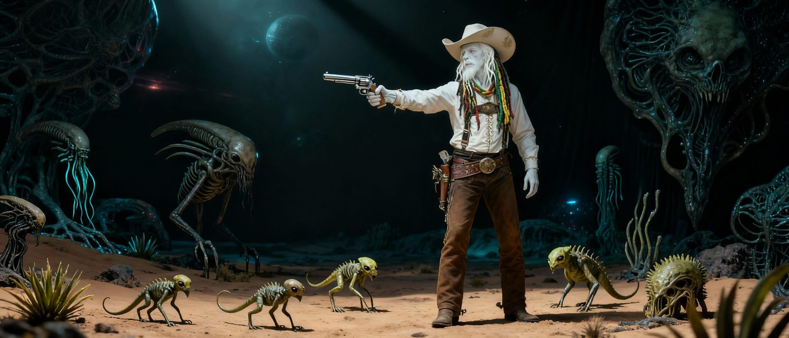 Albino Rastafarian Cowboy Faces Giger Monsters in Alien Dese...