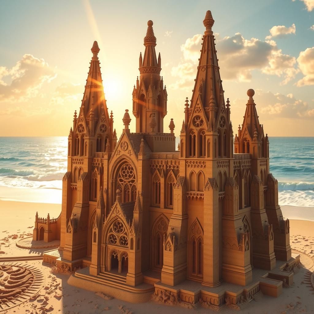 Gothic Sandcastle Cathedral in Golden Light