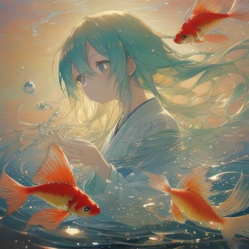 Hatsune Miku in Jar: Watercolor Anime Art