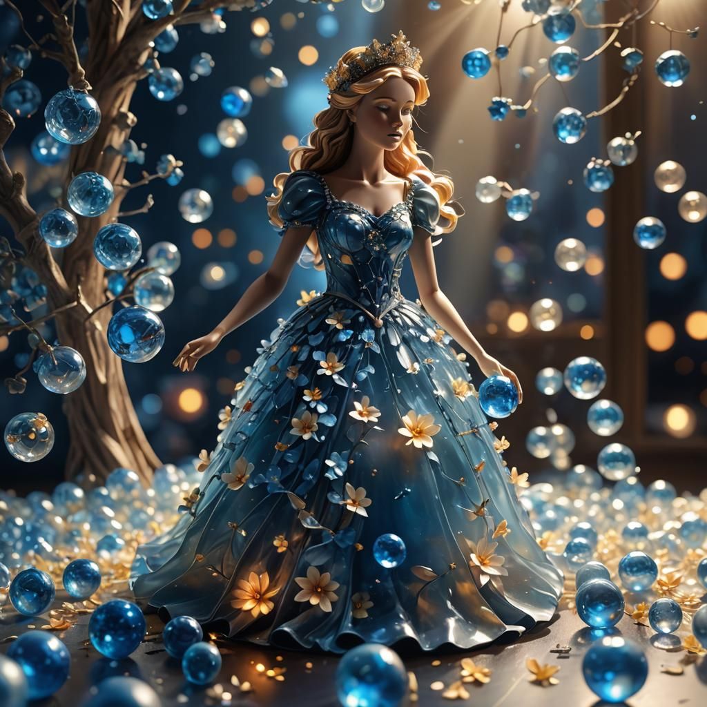 Glass Girl Figurine with Flowers, Art Nouveau Style