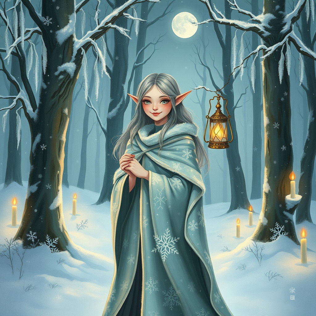 Whimsical Winter Enchantress in Frosty Forest Glade
